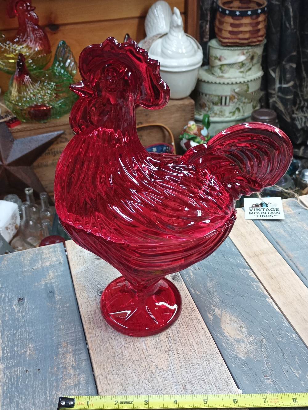 Red Glass Rooster Figurine - Home Art Decorative Accent